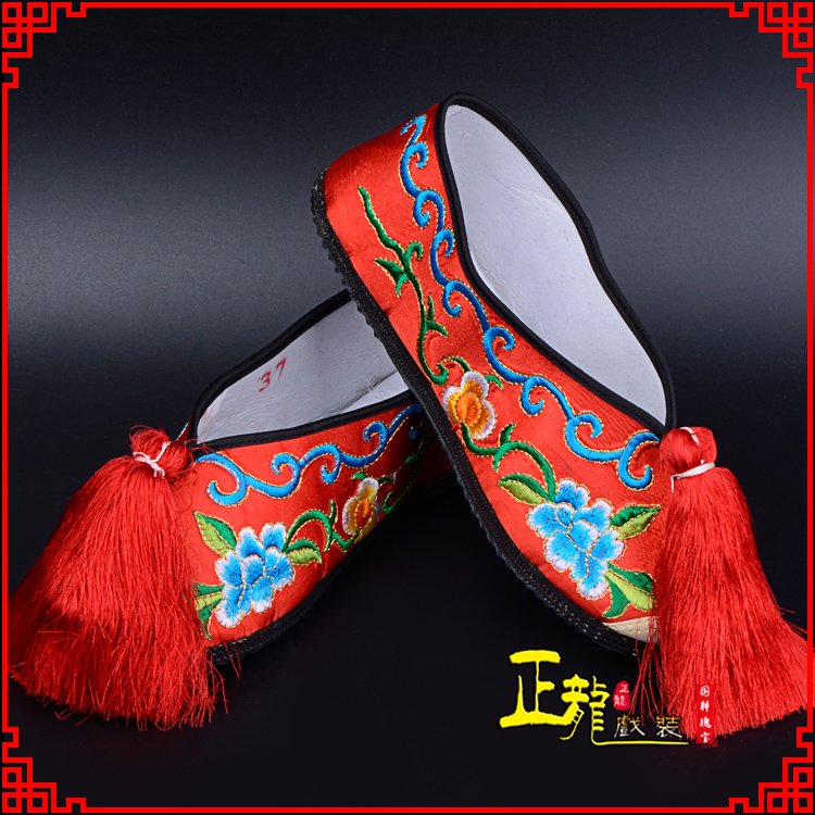 信阳京剧越剧戏曲彩鞋花旦绣花 普平底彩鞋